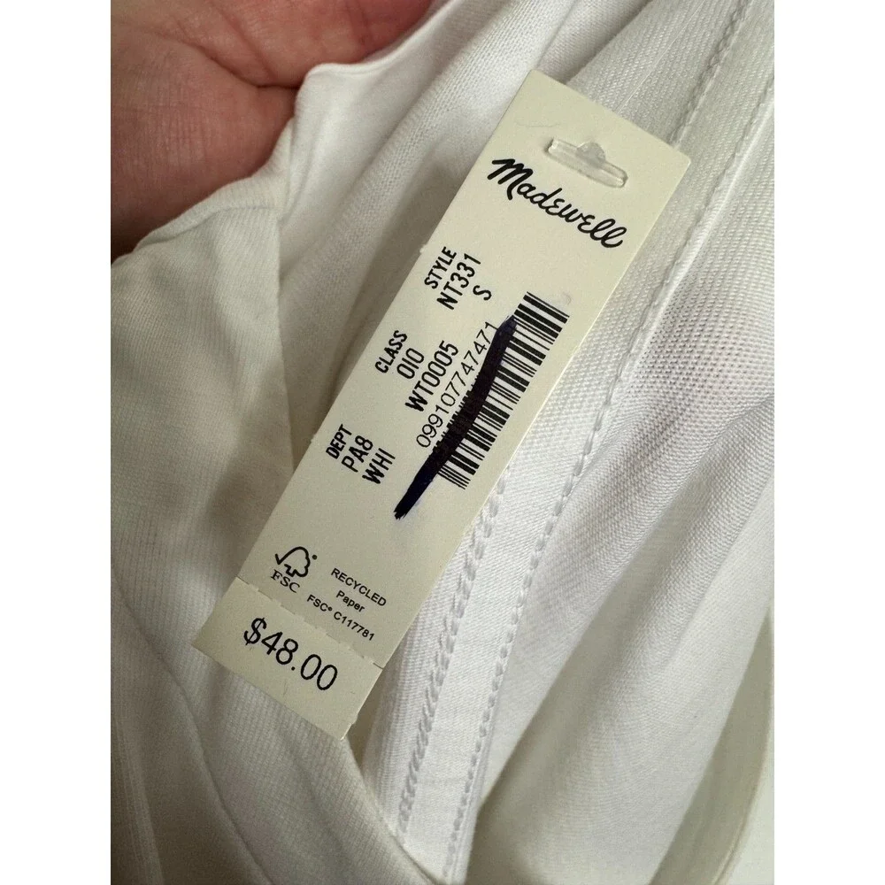 Madewell Small Puff Sleeve Tee White Cotton Short Sleeve Relaxed Round Neck NWT
